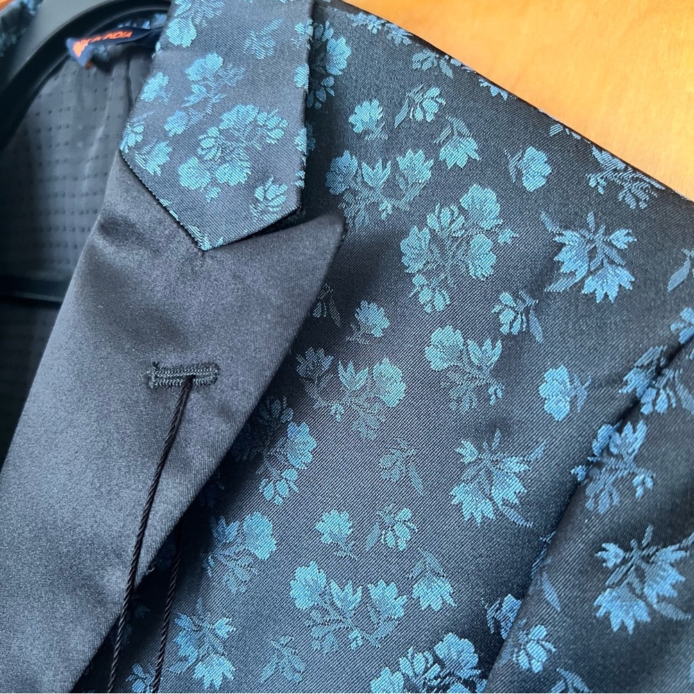 Egara Black and Blue Sport Coat with Floral Jacquard 36R Slim fit NWT - Picture 7 of 13